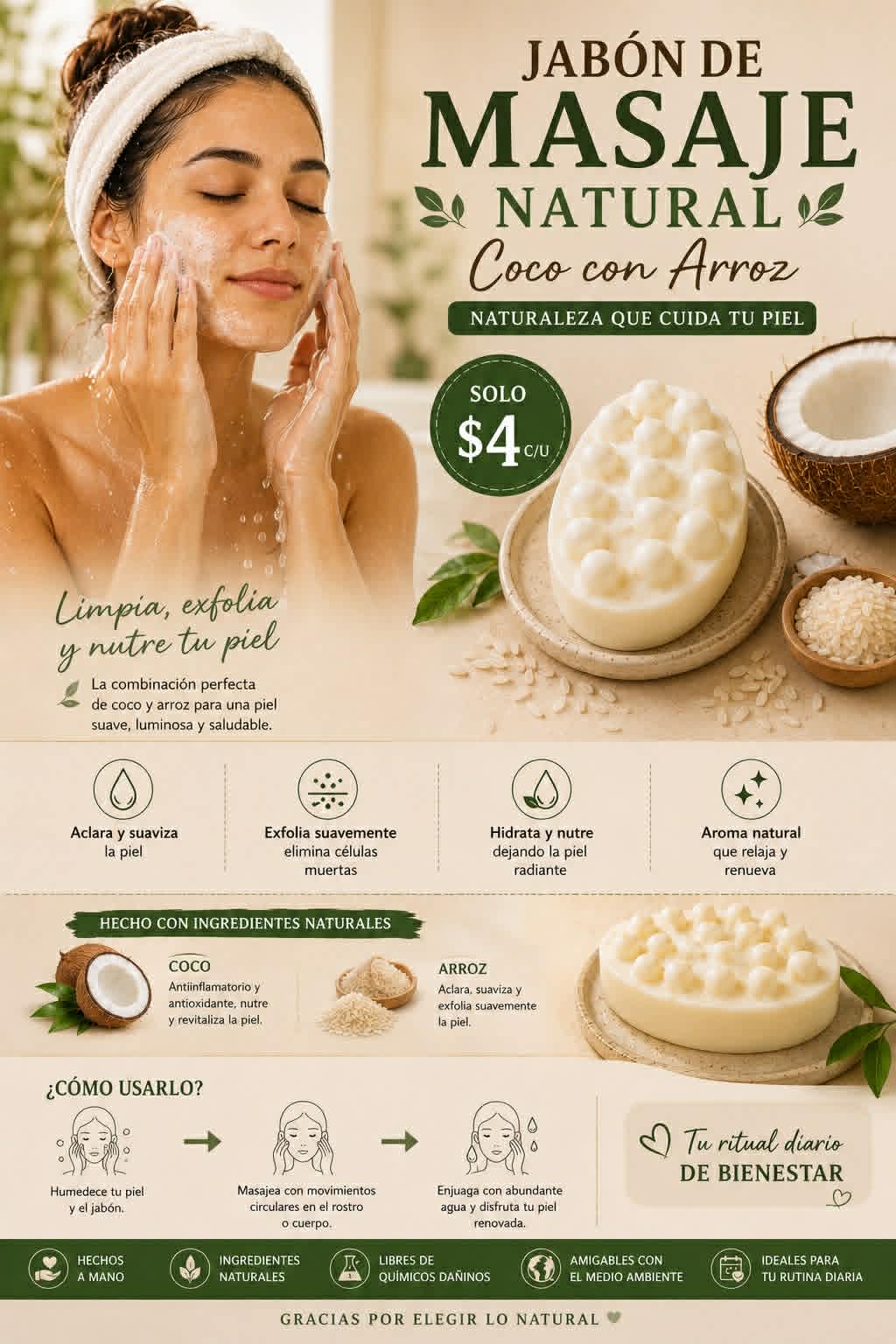 Jabon Artesanal De Coco & Arroz