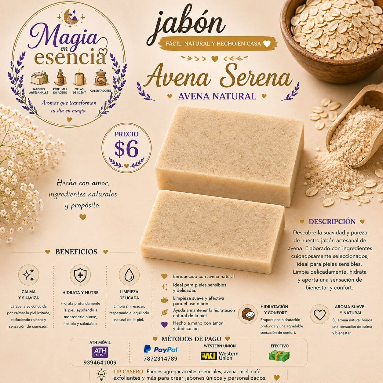 Jabon Artesanal Avena Serena