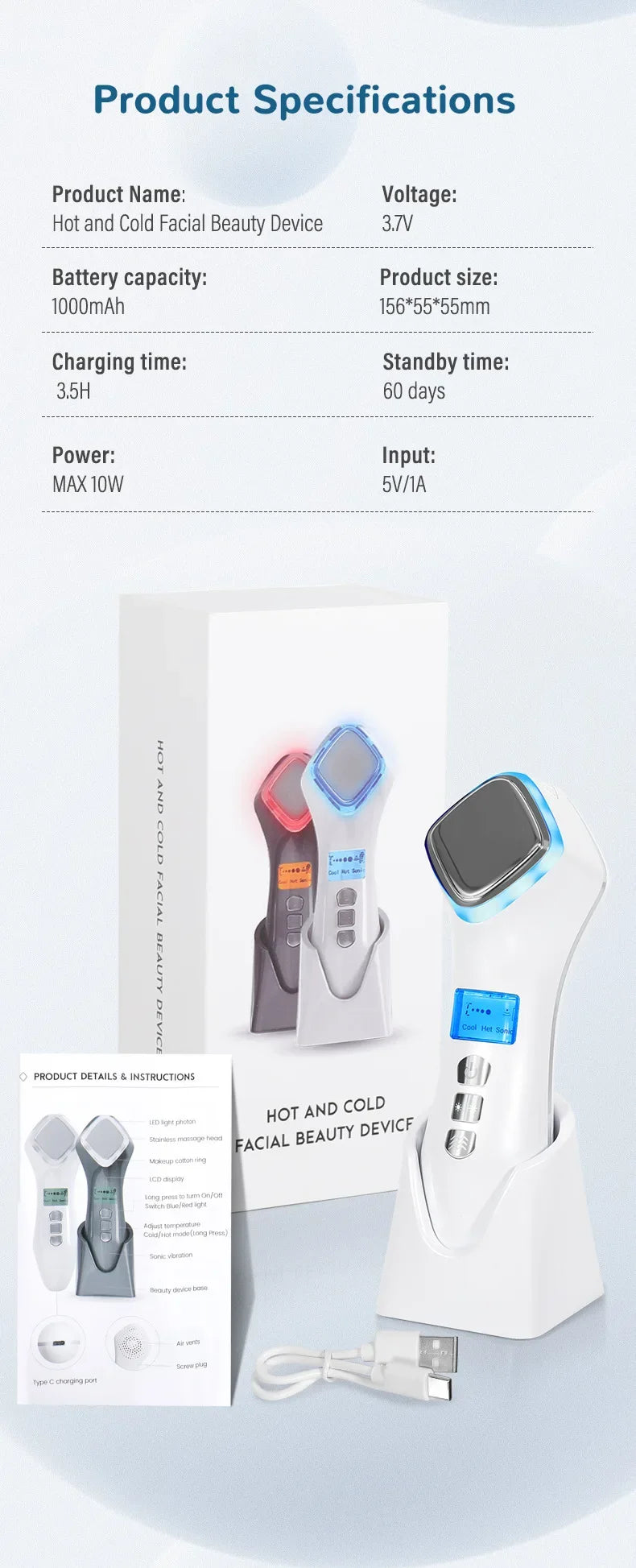 CMH Face Lift Skin Rejuvenation Vibration Facial Massager with Hot Cold Function Tightening Beauty Equipment Massage Relaxation