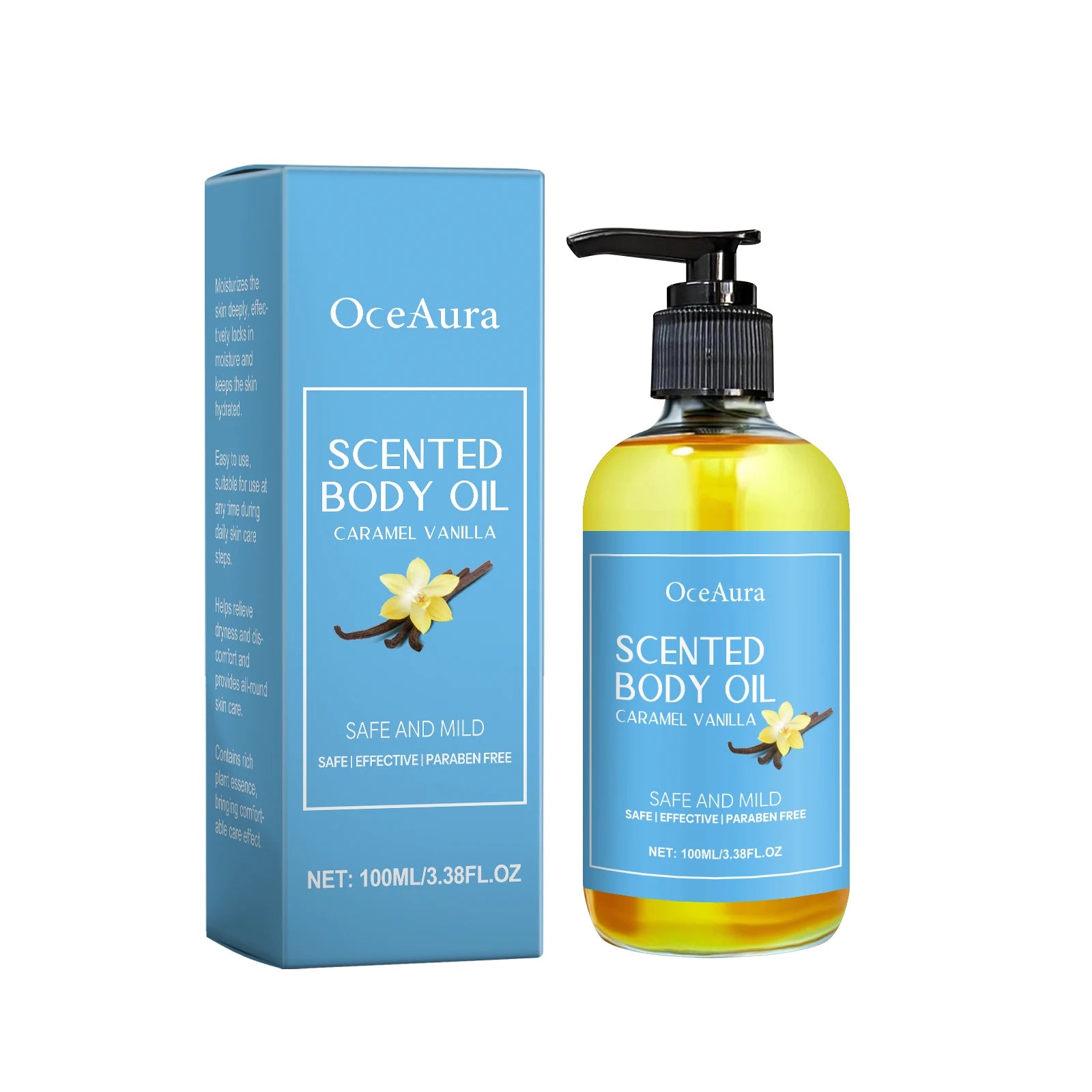 OceAura 100ml Caramel Vanilla Body Oil Moisturizing Hydrating Skin Care Soothing and Nourishing Skin Massage Oil