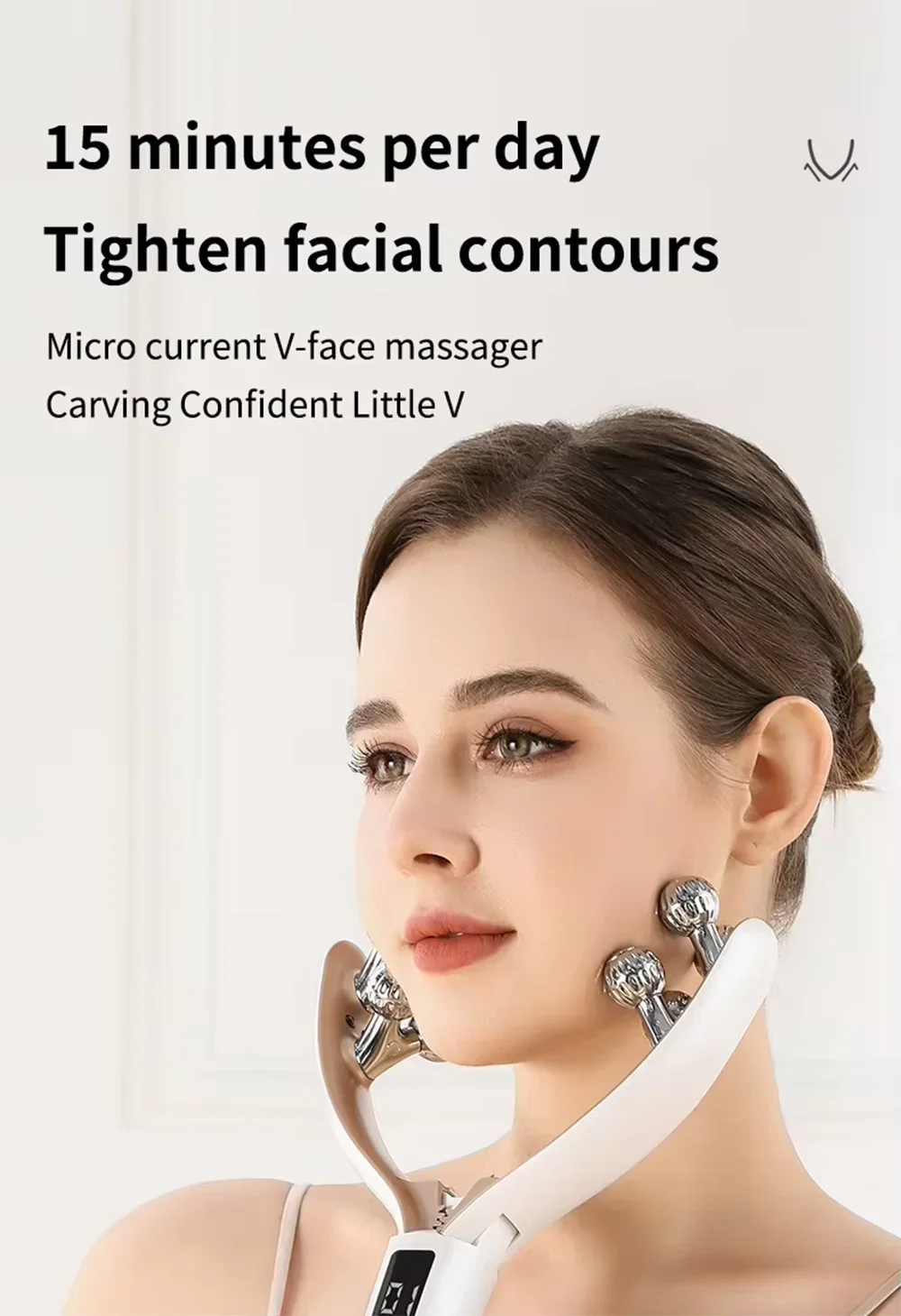 Facial Massager for Face and Neck V‑Shape Lifting Roller with Microcurrent Red Blue Light Therapy Vibrating Face Slimmer Device