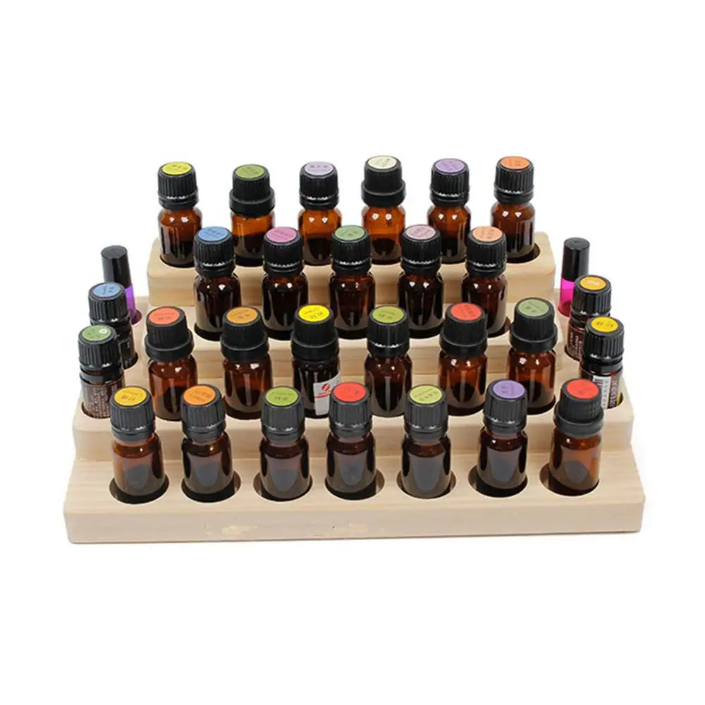Natural Wood Essential Oil Display Stands Holder Rack Storage Organizer For 30 Slots 5-15ml Bottles Perfume Storage Tray