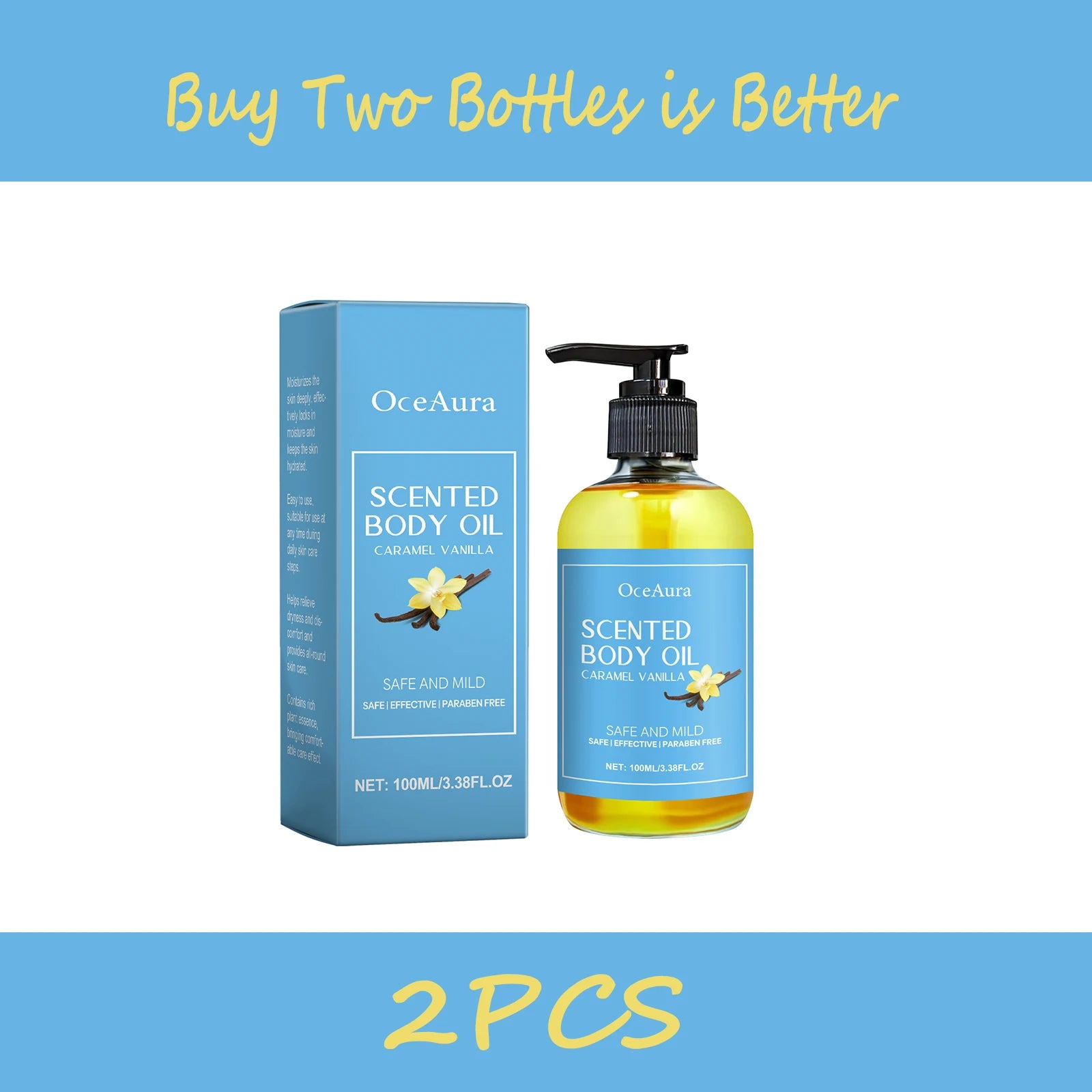 OceAura 100ml Caramel Vanilla Body Oil Moisturizing Hydrating Skin Care Soothing and Nourishing Skin Massage Oil