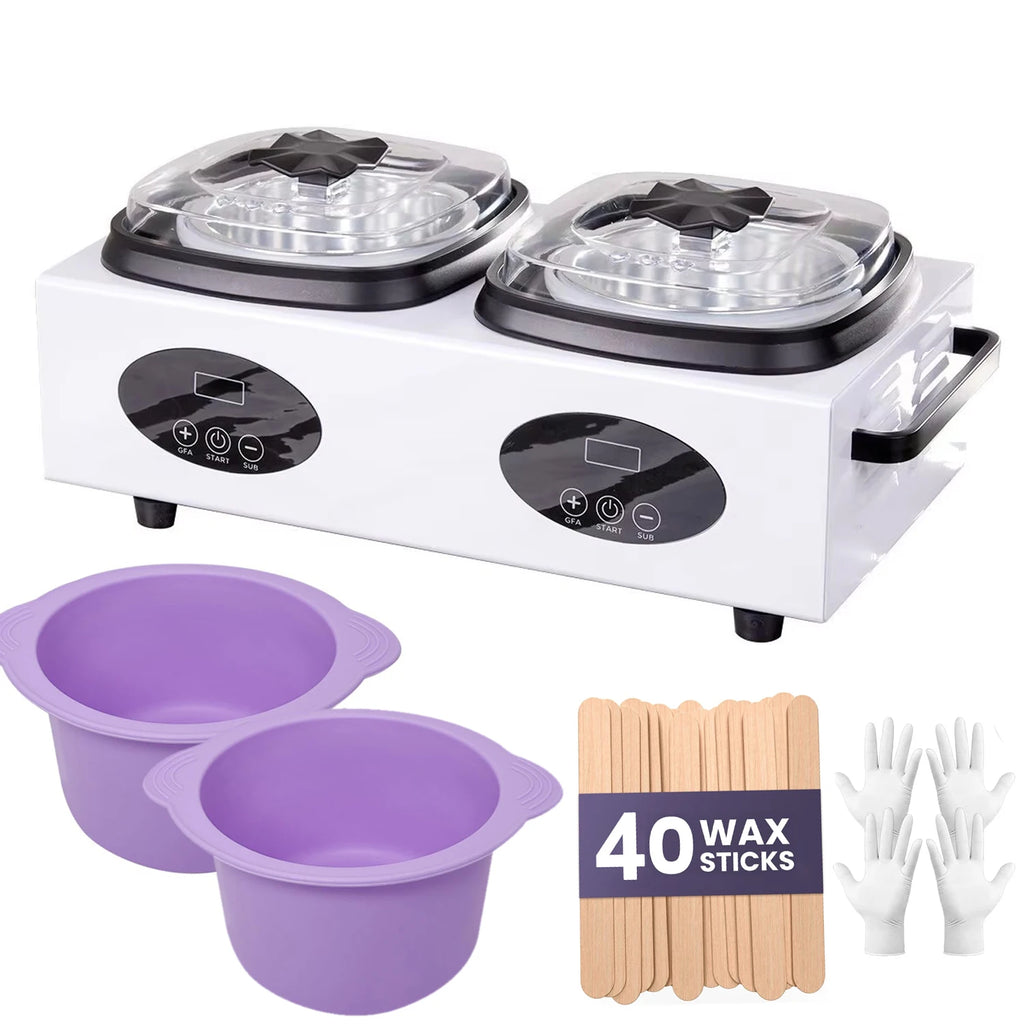 Double Wax Warmer for Hair Removal Wax Heater Machine Women Home Self Waxing Kit for Facial Skin Body Spa