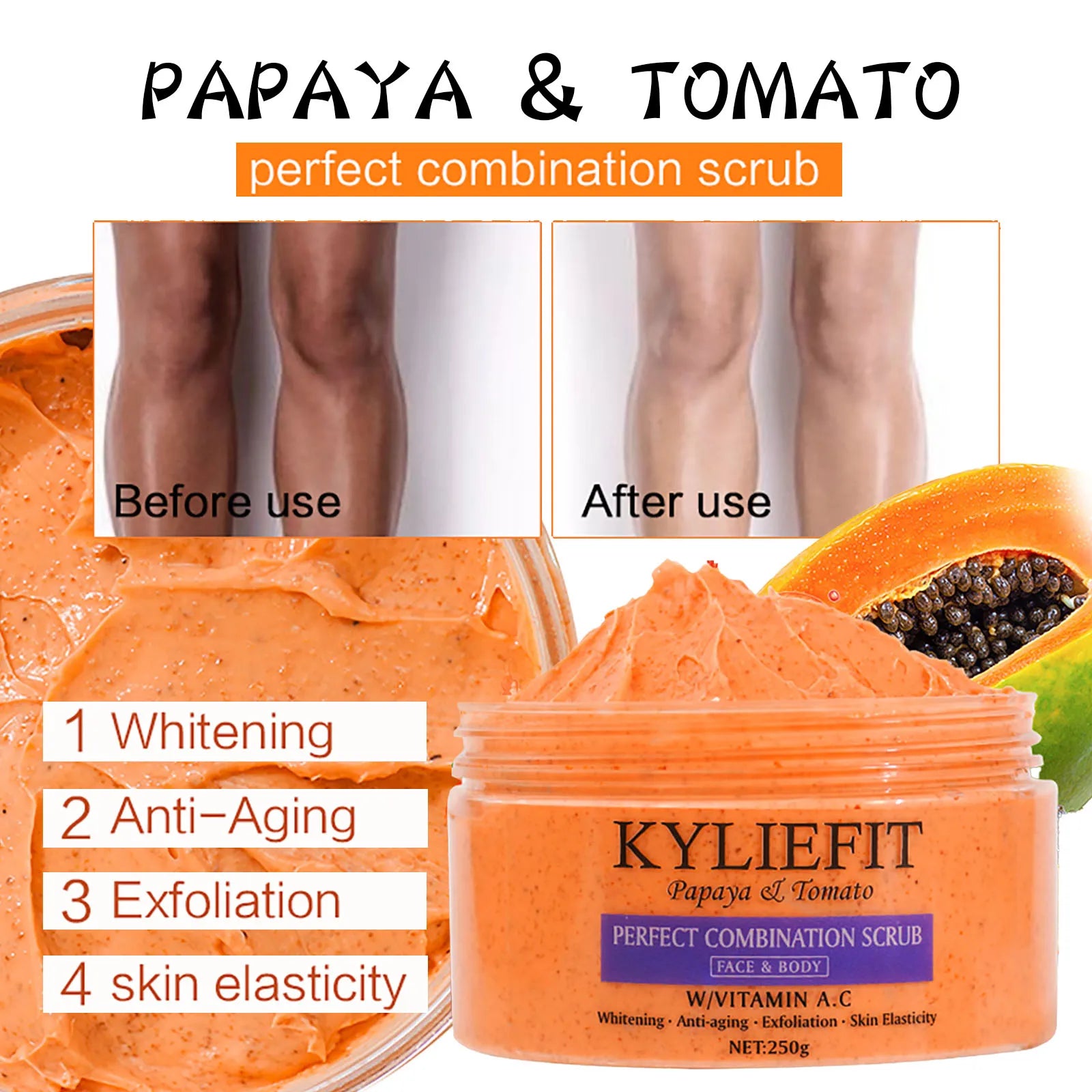 Natural Body Scrub - Moisturizing and Exfoliating Body, Face, Hand, Foot Scrub - Lightening, Fine Lines & Wrinkles, Skin Glowing