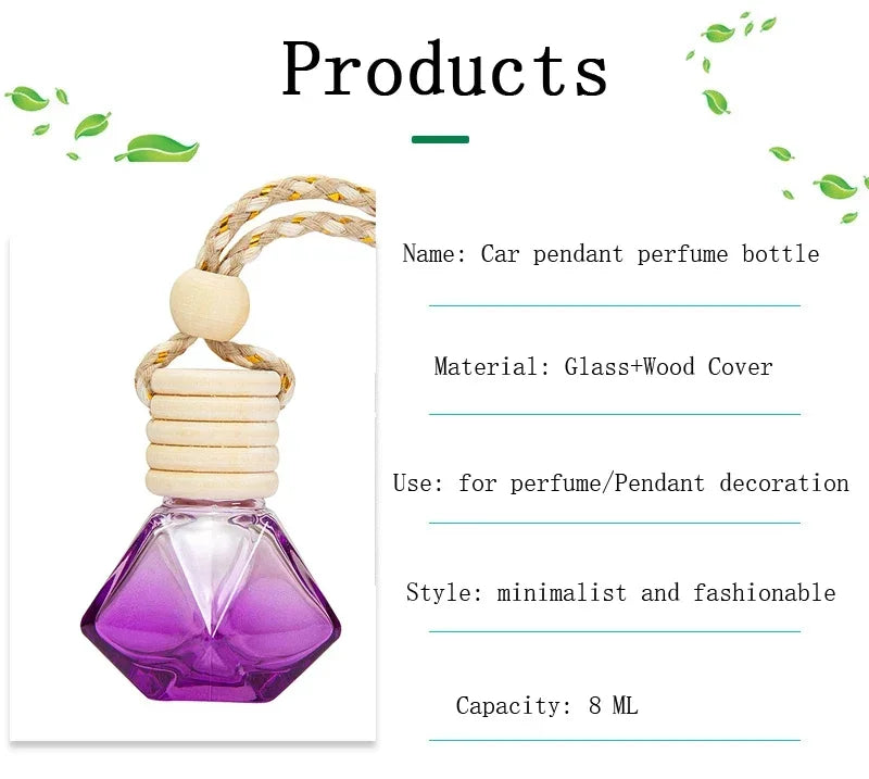 New Auto Aromatherapy Fragrance Pendent Bottle Perfume Diffuser Automotive Decoration Car Hanging Glass Bottle Empty Perfume