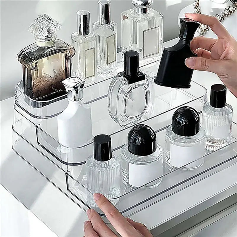 AFOURT-3X 3 Tier Desktop Perfume Shelf PET Cosmetic Organizer Perfume Storage Rack Display Stand