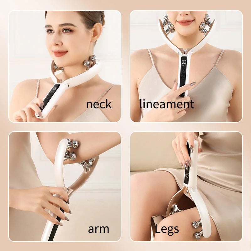 Facial Massager for Face and Neck V‑Shape Lifting Roller with Microcurrent Red Blue Light Therapy Vibrating Face Slimmer Device