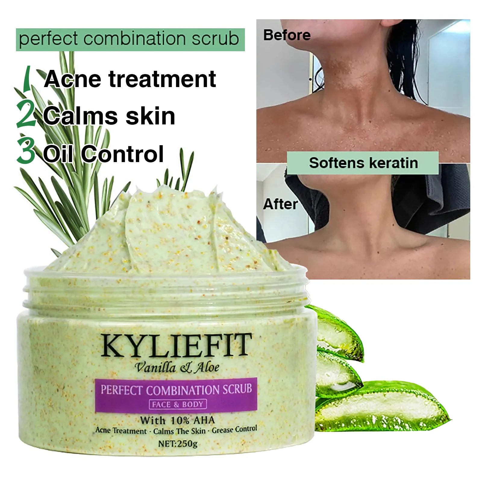 Natural Body Scrub - Moisturizing and Exfoliating Body, Face, Hand, Foot Scrub - Lightening, Fine Lines & Wrinkles, Skin Glowing