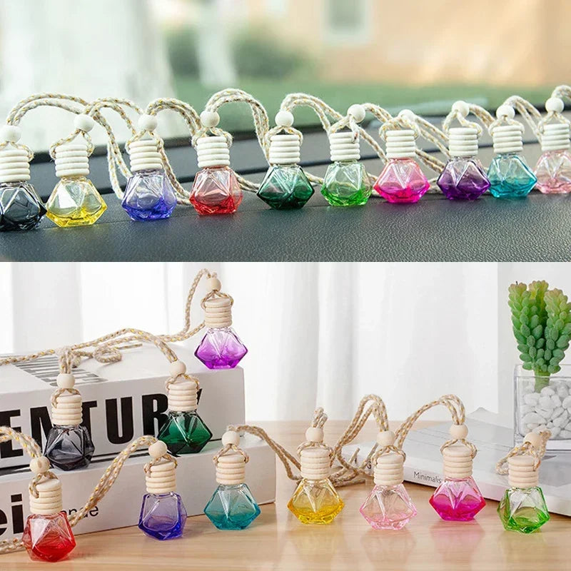 New Auto Aromatherapy Fragrance Pendent Bottle Perfume Diffuser Automotive Decoration Car Hanging Glass Bottle Empty Perfume