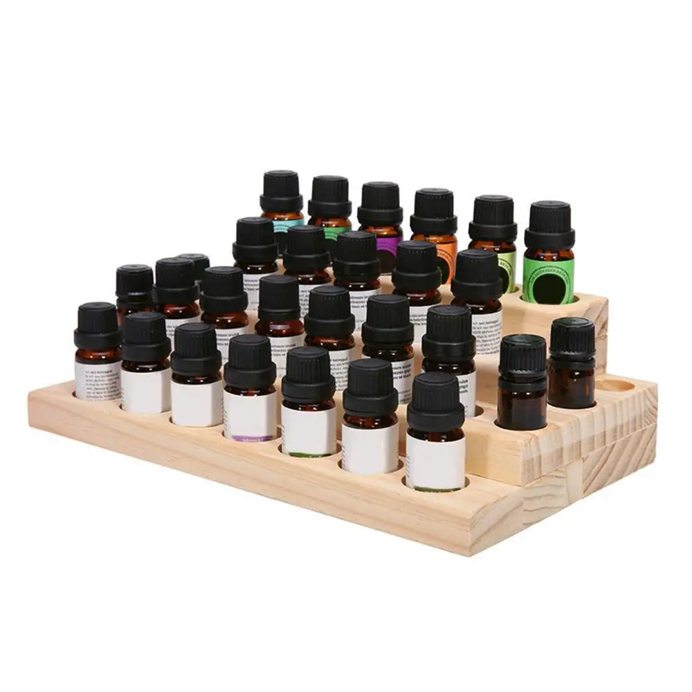 Natural Wood Essential Oil Display Stands Holder Rack Storage Organizer For 30 Slots 5-15ml Bottles Perfume Storage Tray