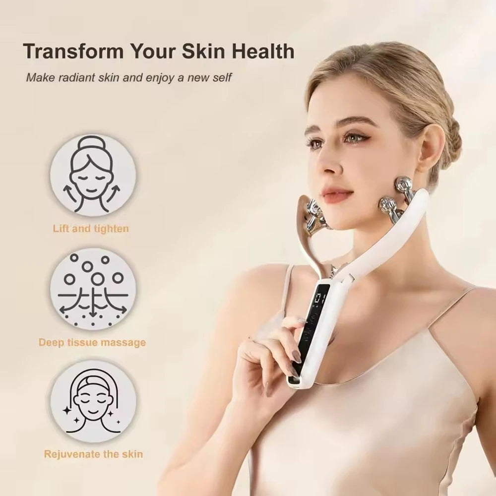 Facial Massager for Face and Neck V‑Shape Lifting Roller with Microcurrent Red Blue Light Therapy Vibrating Face Slimmer Device