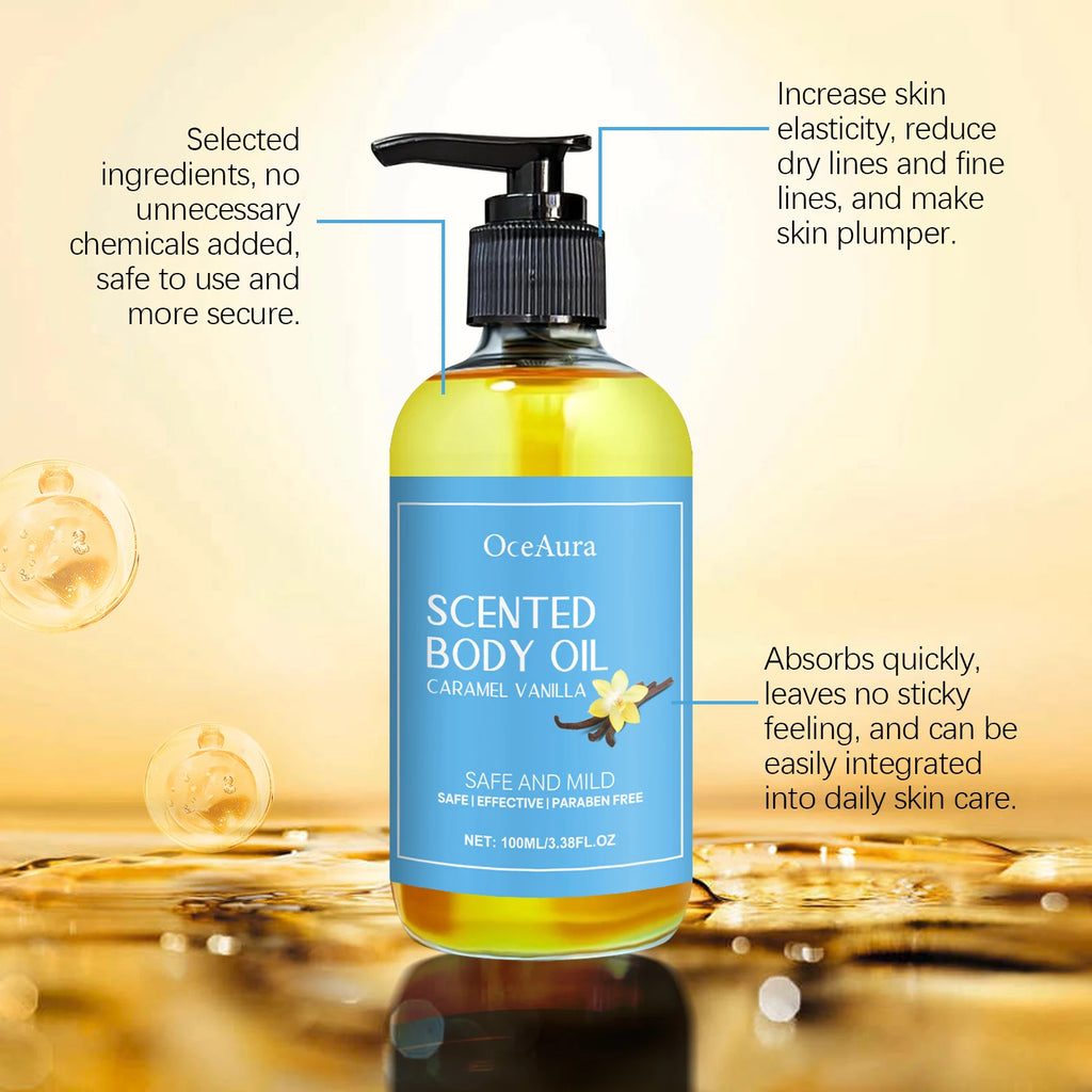 OceAura 100ml Caramel Vanilla Body Oil Moisturizing Hydrating Skin Care Soothing and Nourishing Skin Massage Oil