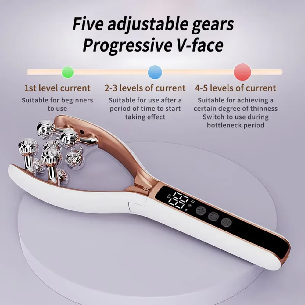Facial Massager for Face and Neck V‑Shape Lifting Roller with Microcurrent Red Blue Light Therapy Vibrating Face Slimmer Device