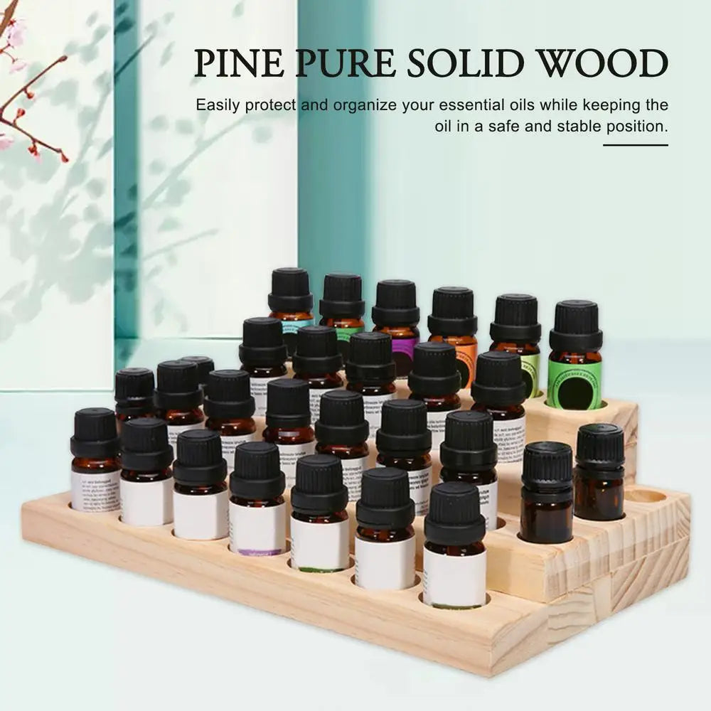 Natural Wood Essential Oil Display Stands Holder Rack Storage Organizer For 30 Slots 5-15ml Bottles Perfume Storage Tray
